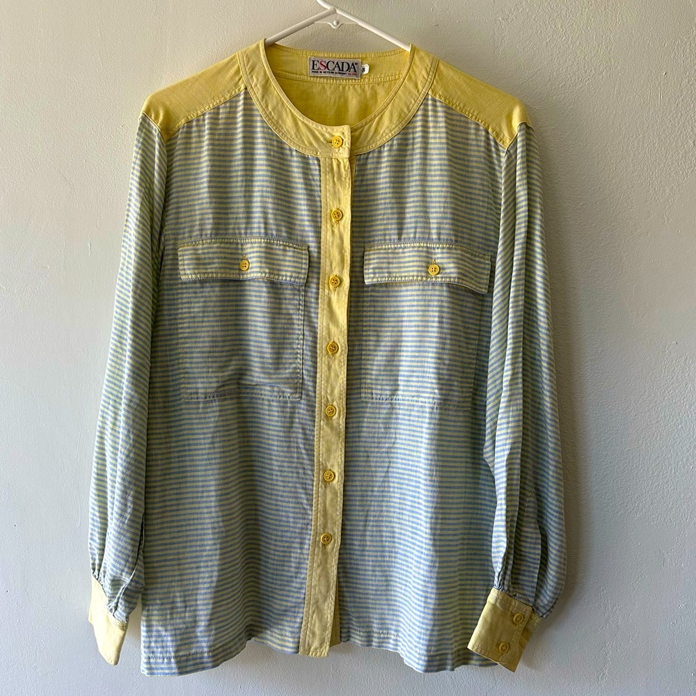 Vintage Yellow and Blue striped Blouse by Escada!